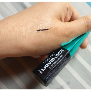 Black water-resistant liquid eyeliner by Pink Flash BD, showing the sleek 6ml pen with precise applicator tip.