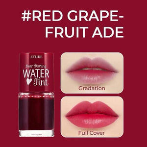 Etude Dear Darling Water Tint in shade 04 Red Grapefruit Ade, showing the vibrant pink-red liquid in a clear tube.