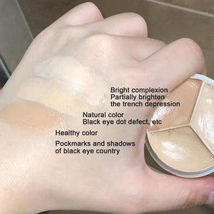 Visual guide showing color correction for dark circles and acne marks using Sweet Mint 3 Color Palette.