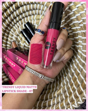 Trendy Beauties Liquid Matte Lipstick #07 in pink, showing a sleek tube with the vibrant lipstick shade visible inside.