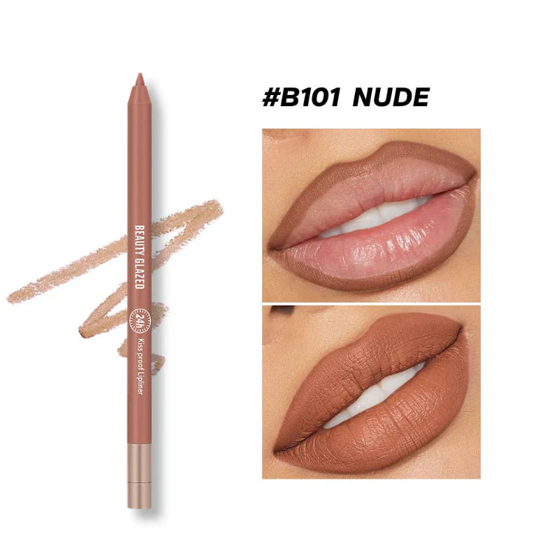 Beauty Glazed 24H Waterproof Lip Liner | Shade 101: Nude - Classic Pinkish Beige | Long-Lasting Matte Lip Pencil | Pink Flash BD - Pink Flash BD