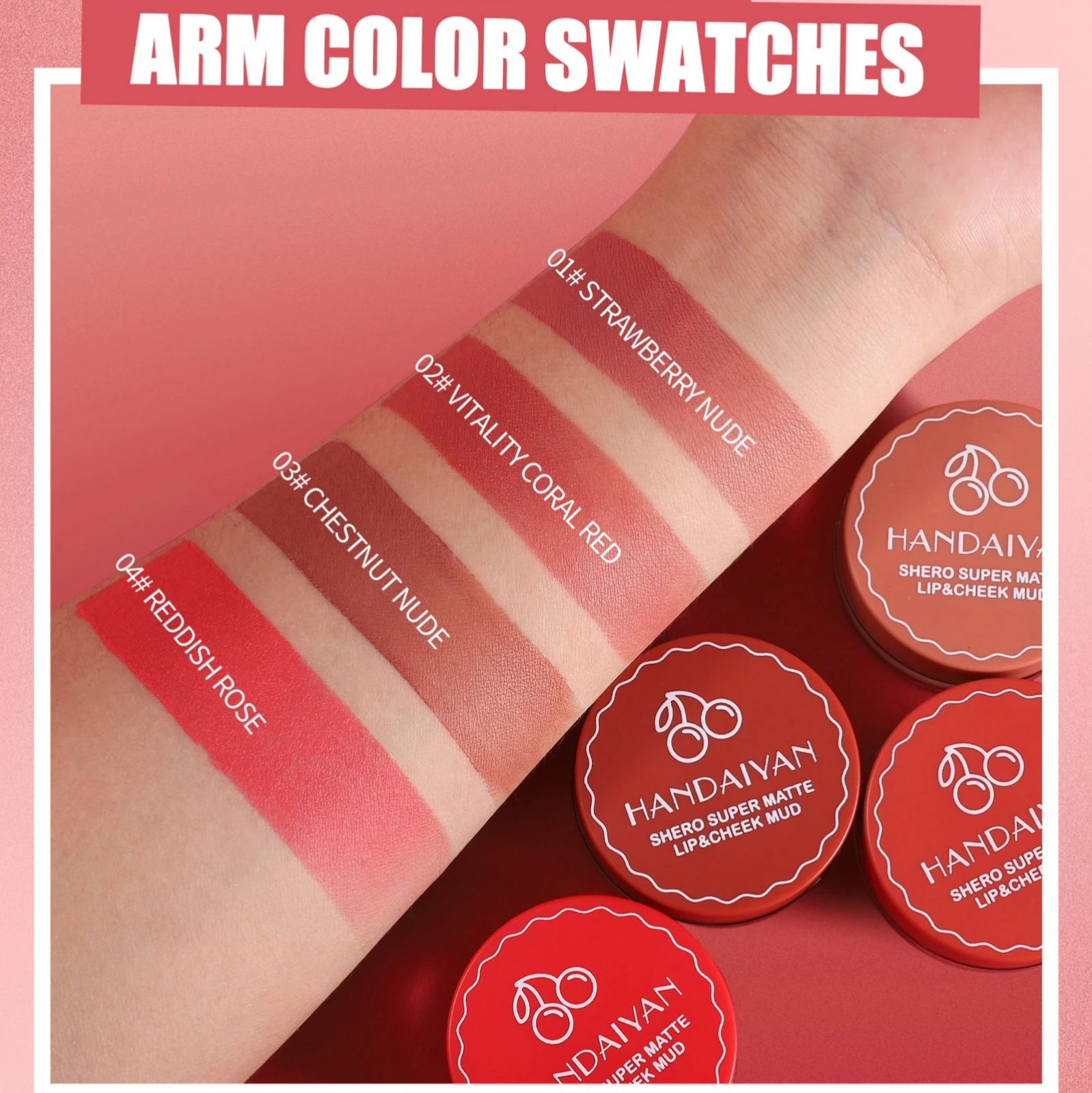 Handaiyan Shero Super Matte Lip & Chick Mud Shade 1 (Strawberry Nude).