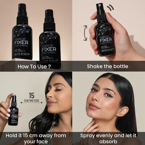 Swiss Beauty Natural Makeup Fixer in pink bottle, hydrating setting spray with matte finish, suitable for all skin types.