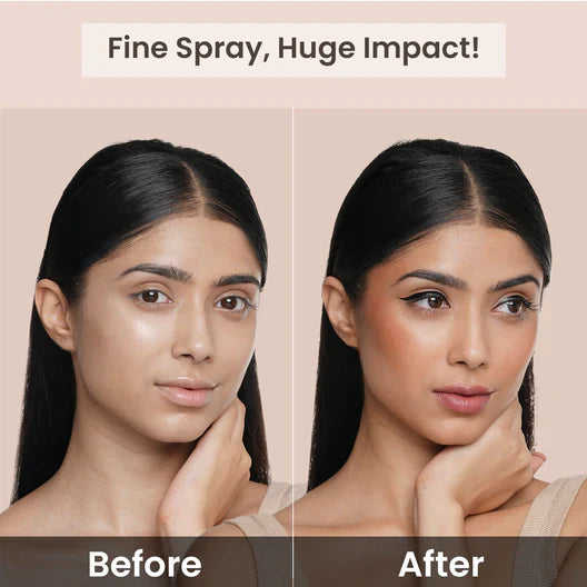 Swiss Beauty Natural Makeup Fixer spray with matte finish and hydrating formula, in pink packaging, visible on the bottle.