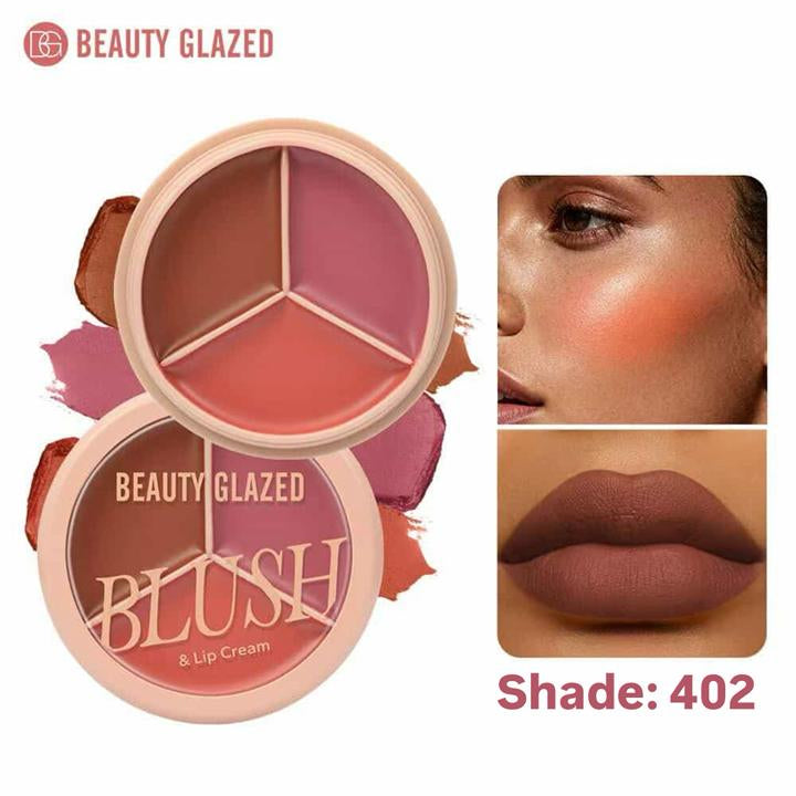 Beauty Glazed Blush & Lip Cream Shade 402 – Multi-Tonal, Dual-Use Cream for Cheeks, Contour & Lips - Pink Flash BD
