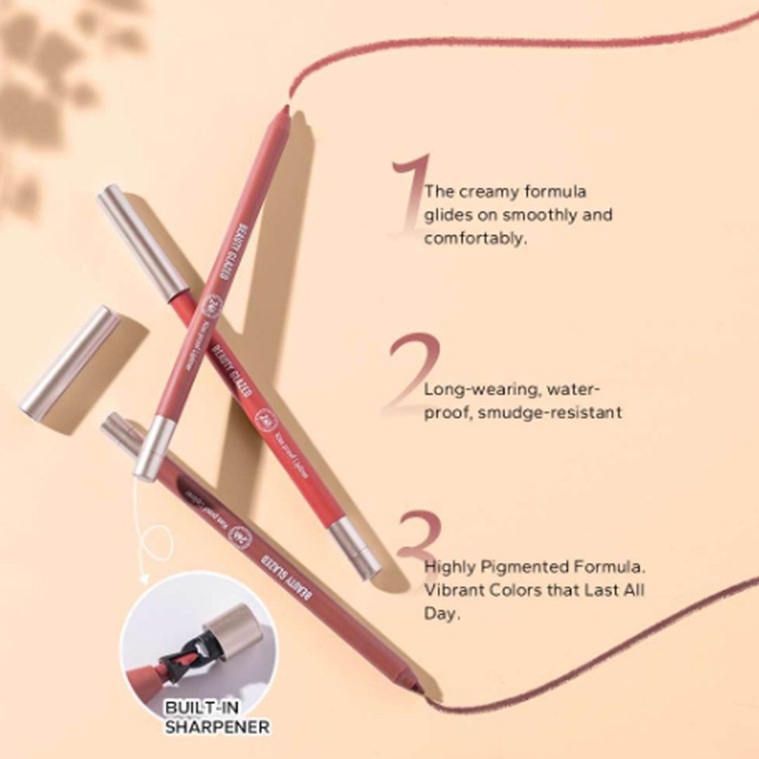Beauty Glazed 24H Waterproof Lip Liner | Shade 101: Nude - Classic Pinkish Beige | Long-Lasting Matte Lip Pencil | Pink Flash BD - Pink Flash BD