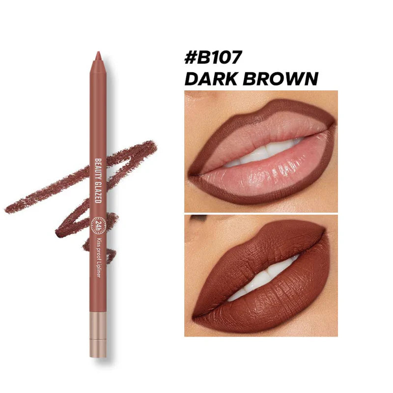 Beauty Glazed 24hours waterproof and long lasting lipliner shade number 107 (shade name Dark Brown) - Pink Flash BD