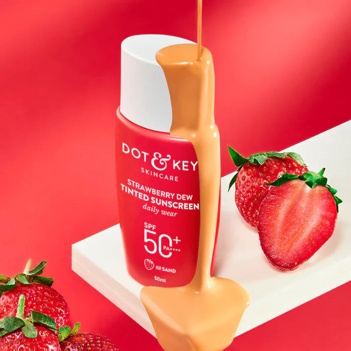 Dot & Key Strawberry Dew Tinted Sunscreen SPF 50+ PA++++ | Shade 01 Porcelain | Pink Flash BD - Pink Flash BD
