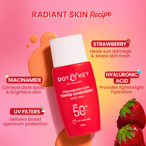 Dot & Key Strawberry Dew Tinted Sunscreen SPF 50+ PA++++ | Shade 01 Porcelain | Pink Flash BD - Pink Flash BD