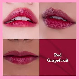 Etude Dear Darling Water Tint in shade Red Grapefruit Ade, showing a vibrant pink-red liquid in a clear tube with applicator.