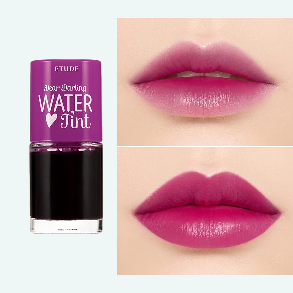 Juicy purple berry lip stain effect using ETUDE Dear Darling Water Tint 05 Grape Ade