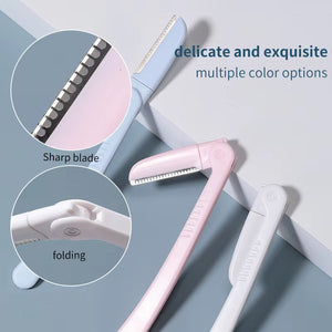 LMLTop 3pcs stainless steel eyebrow razor set in pink, featuring sleek design and ergonomic handles for precision grooming.