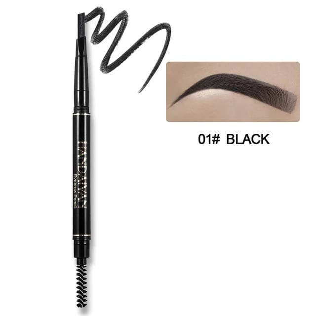 Handaiyan Painted Natural Double Eyebrow Pen – 01 Black True Black | Waterproof, Long-Lasting, Fine Tip Brow Pencil & Brush | PinkFlash BD.