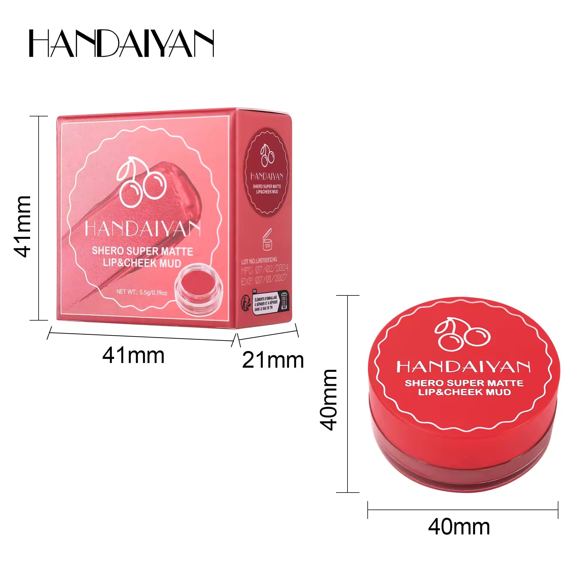 Handaiyan Shero Super Matte Lip & Chick Mud Shade 1 (Strawberry Nude).
