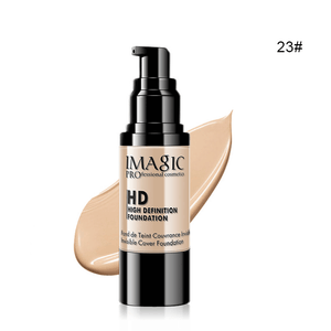 IMAGIC HD High Definition Foundation 30ml Bottle - Shade 23 Light Beige - High Coverage HD Liquid Foundation - Pink Flash BD