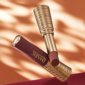 Imagic Pro lipstick with gold detailing on warm brown background, featured on Pink Flash BD cosmetics site