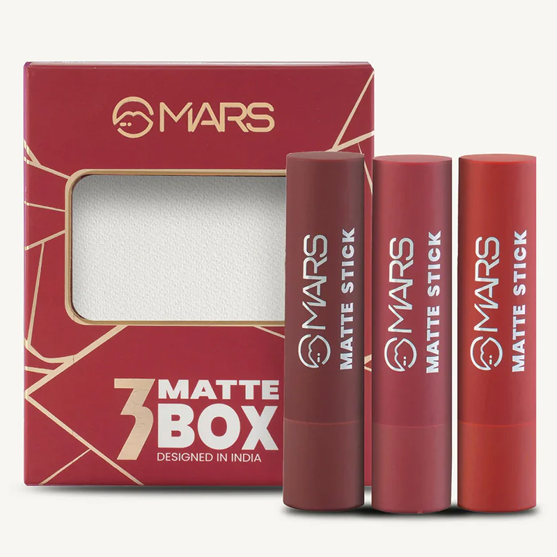 MARS Matte Lipstick Box Set of 3 Shade 01 - Collection of Red and Maroon Liquid Lipsticks - Pink Flash BD