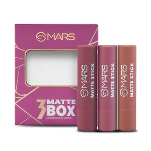 MARS Matte Lipstick Box Set of 3 Shade 02 - Collection of Peach, Beige, and Nude Liquid Lipsticks - Pink Flash BD
