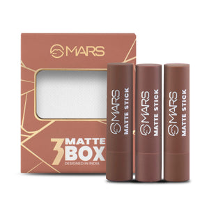 MARS Matte Lipstick Box Set of 3 Shade 04 - Collection of Chocolate, Coffee, and Taupe Brown Liquid Lipsticks - Pink Flash BD