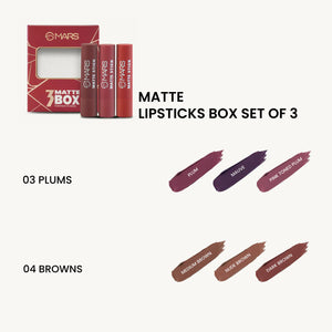 MARS Matte Lipstick Box Set of 3 Collection of Plum, Berry, and Purple Liquid Lipsticks - Pink Flash BD