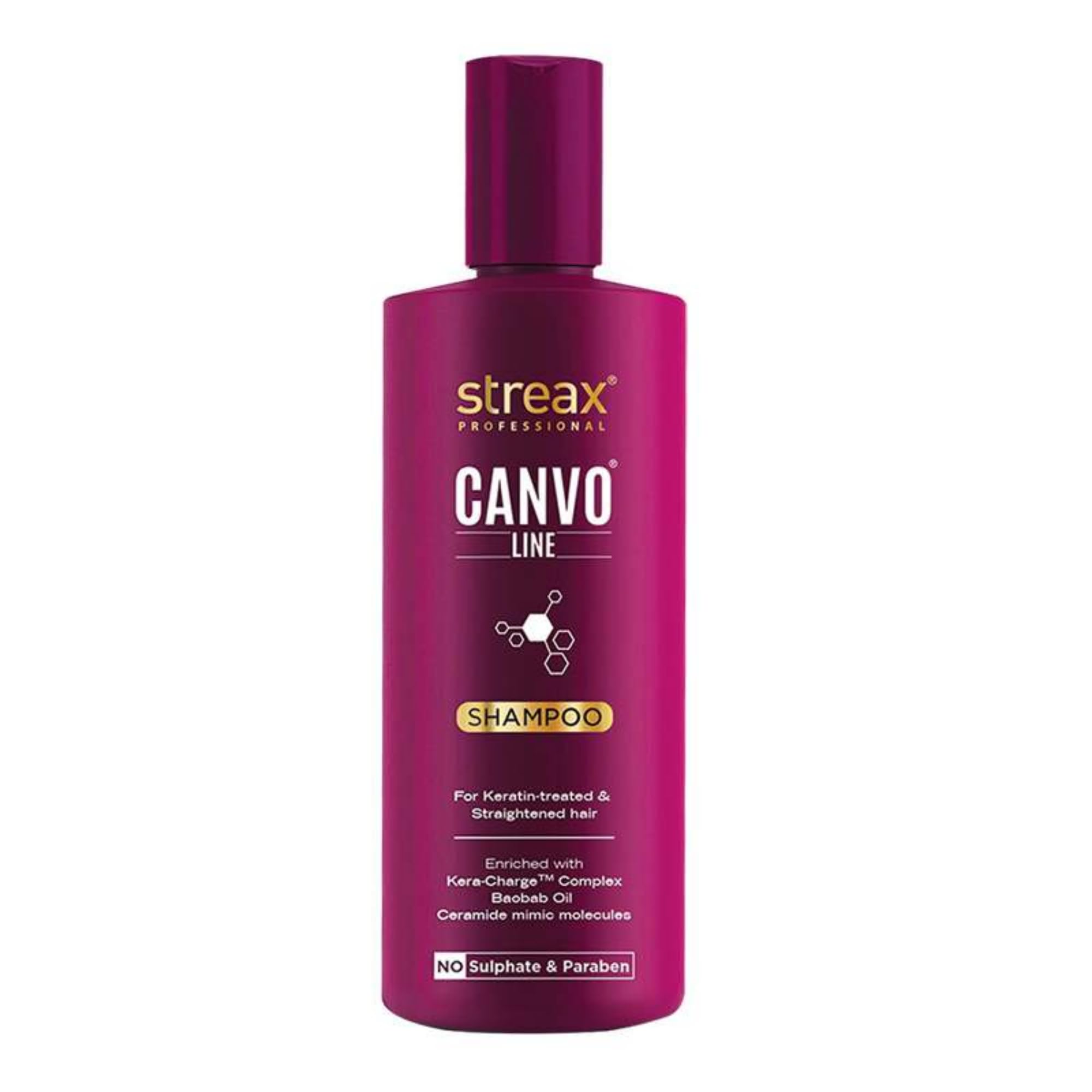 Streax Professional Canvo Line Straightening Post Care Shampoo - Sulphate and Paraben Free Formula - Pink Flash BD