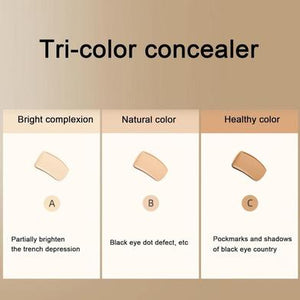 Creamy swatches of Sweet Mint Concealer Palette showing Peach, Light Beige, and Natural Tan shades.