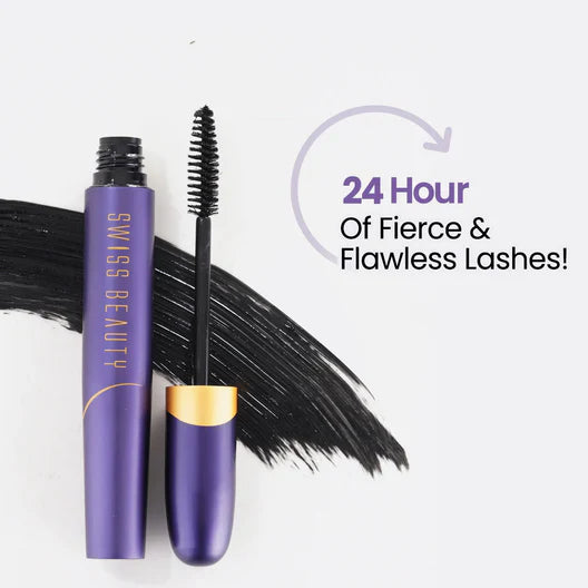 Swiss Beauty Bold Eyes Super Lash Mascara Waterproof - Long-wearing Intense Black Formula - Pink Flash BD