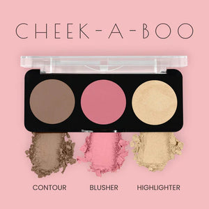 Swatches of Swiss Beauty 03 palette showing the warm peach-pink blush and golden highlight.