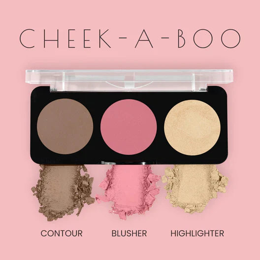 Swatches of Swiss Beauty 03 palette showing the warm peach-pink blush and golden highlight.