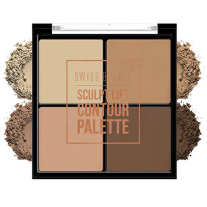 Close-up of the contour, highlighter, and setting powder shades in Swiss Beauty Palette 01.