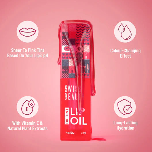 Close-up of the large doe-foot applicator and juicy tint of Swiss Beauty Lip Oil.