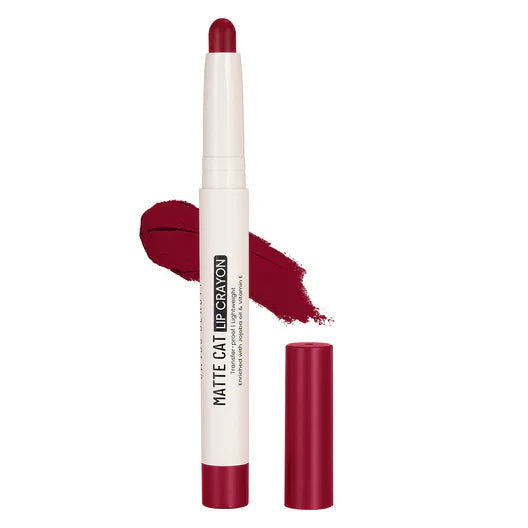 Swiss Beauty Matte Cat Lip Crayon shade 16 with deep red color on white background for bold makeup