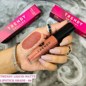 Trendy Beauties Liquid Matte Lipstick Shade #06 in Pink Flash BD, long-lasting and highly pigmented lipstick on a neutral background.