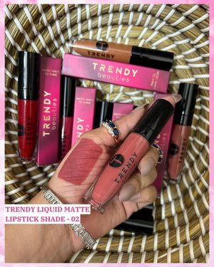 Trendy Beauties liquid matte lipstick shade 02 with vibrant pink color, long-lasting and highly pigmented, displayed in the image.