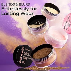 Wet n Wild Photo Focus Loose Setting Powder in Banana shade, showing the compact with translucent powder inside.
